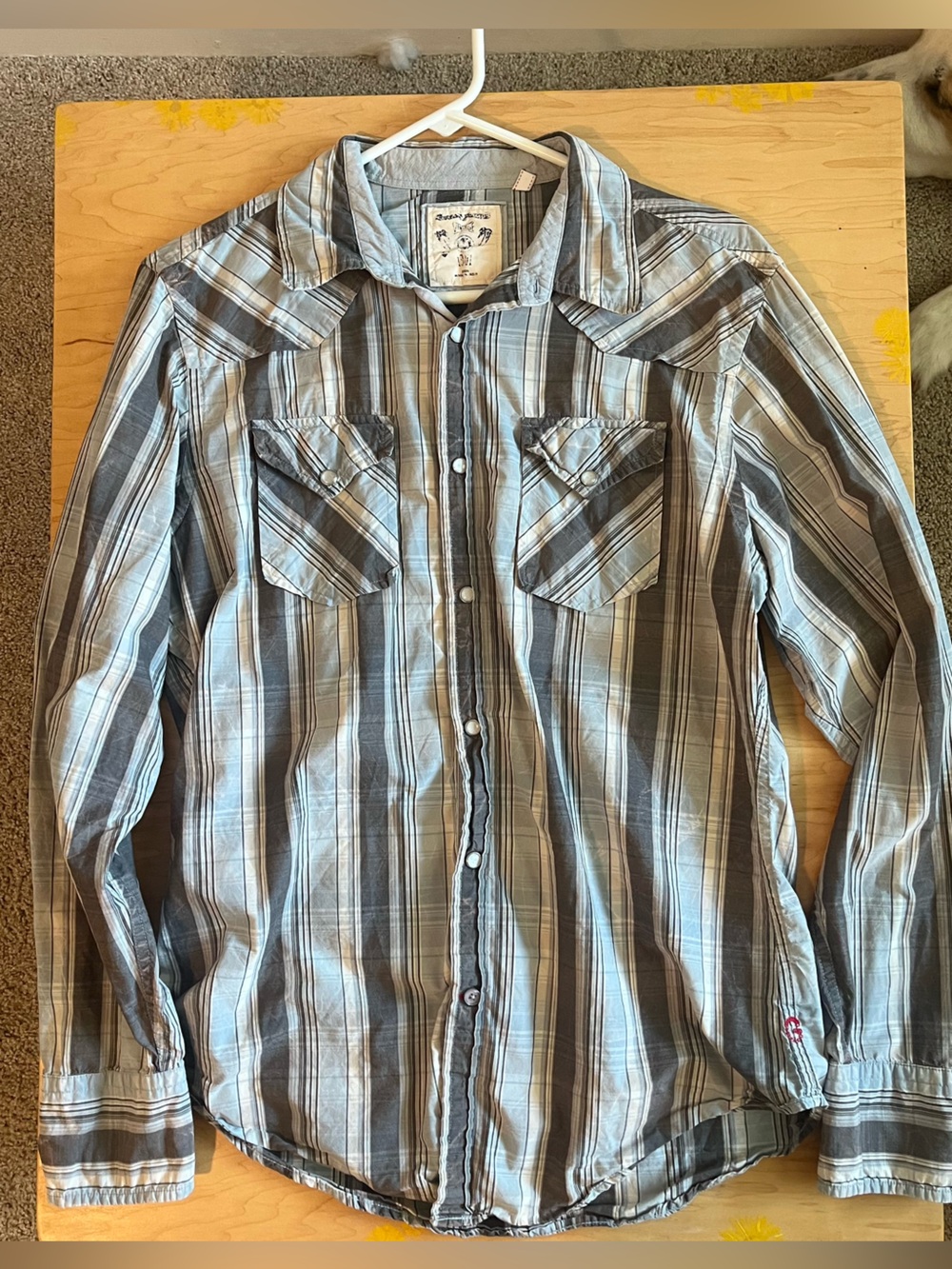 Vintage Guess Men's Light Blue & Gray Plaid Button-Down cotton Shirt